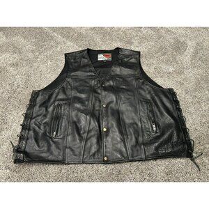 First Classic Mens Authentic Riding Biker Leather Vest Black 5x